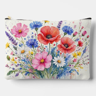 Watercolor Wildflower Meadow Bouquet Floral Art Accessory Pouch