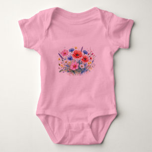 Watercolor Wildflower Meadow Bouquet Floral Art Baby Bodysuit