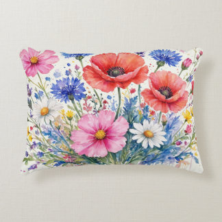 Watercolor Wildflower Meadow Bouquet Floral Art Decorative Cushion