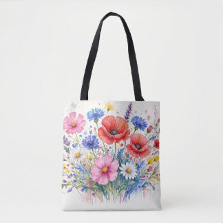 Watercolor Wildflower Meadow Bouquet Floral Art Tote Bag