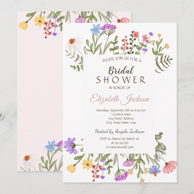 Watercolor Wildflower Meadow Bridal Shower  Invitation (Front/Back)