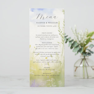 Watercolor wildflower meadow clouds wedding menu