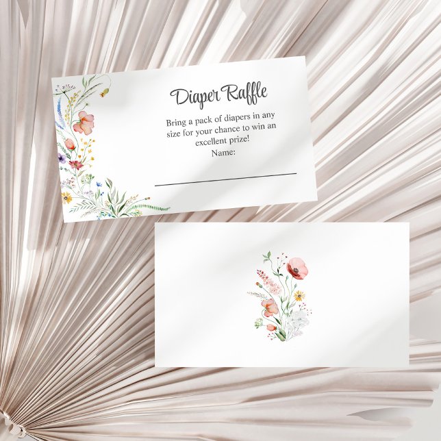 Watercolor Wildflower Meadow Diaper Raffle Enclosure Card (Watercolor Wildflower Meadow Diaper Raffle Enclosure Card on a neutral dry palm leaf.)