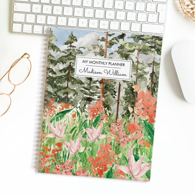 Watercolor Wildflower Meadow Floral Monthly 2026 Planner (In situ)
