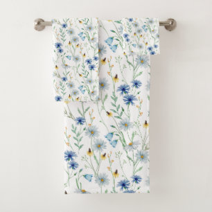 Watercolor Wildflower Meadow Floral Pattern Bath Towel Set