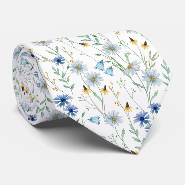 Watercolor Wildflower Meadow Floral Pattern  Tie (Rolled)