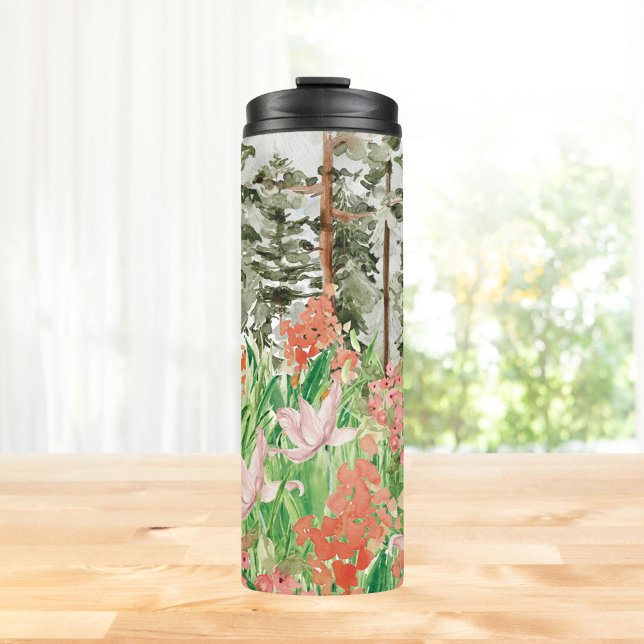 Watercolor Wildflower Meadow Floral  Thermal Tumbler (In situ)