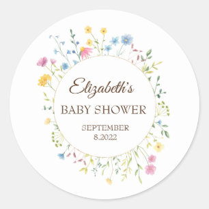 Watercolor Wildflower Meadow Frame Classic Round Sticker