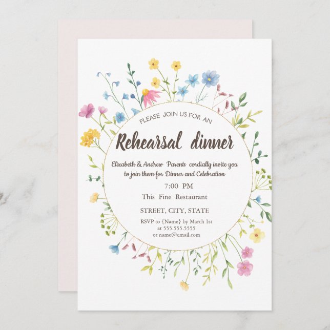  Watercolor  Wildflower Meadow  Frame Invitation (Front/Back)