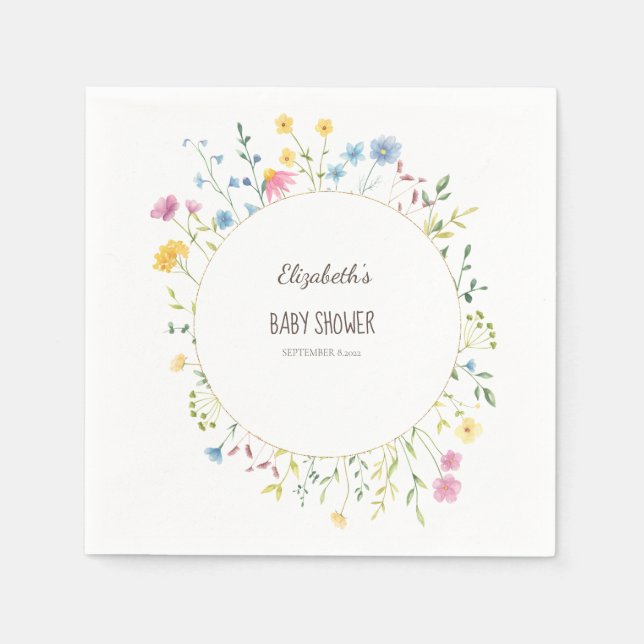 Watercolor Wildflower Meadow Frame Napkin (Front)