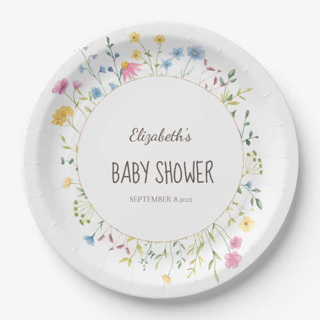 Watercolor Wildflower Meadow Frame Paper Plate (Front)