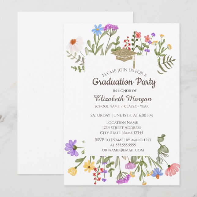 Watercolor Wildflower Meadow Graduation Invitation (Front/Back)