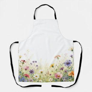 Watercolor Wildflower Meadow Pastel Floral Border Apron