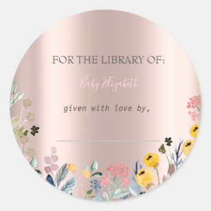 Watercolor Wildflower Meadow RoseGold Pregnancy Classic Round Sticker
