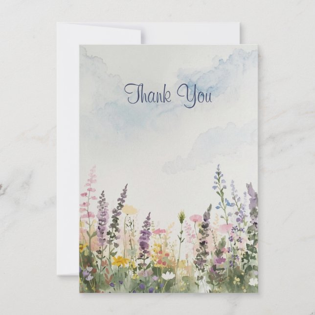Watercolor Wildflower Meadow | Rustic Boho Thank You Card (Front)