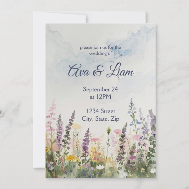 Watercolor Wildflower Meadow | Rustic Boho Wedding Invitation (Front)