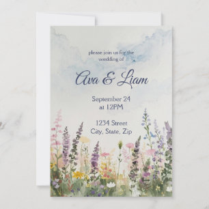 Watercolor Wildflower Meadow   Rustic Boho Wedding Invitation