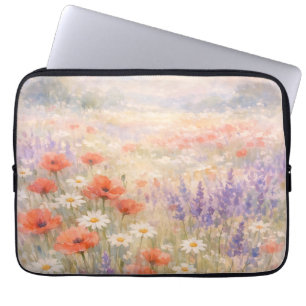 Watercolor Wildflower Meadow Scene Laptop Sleeve