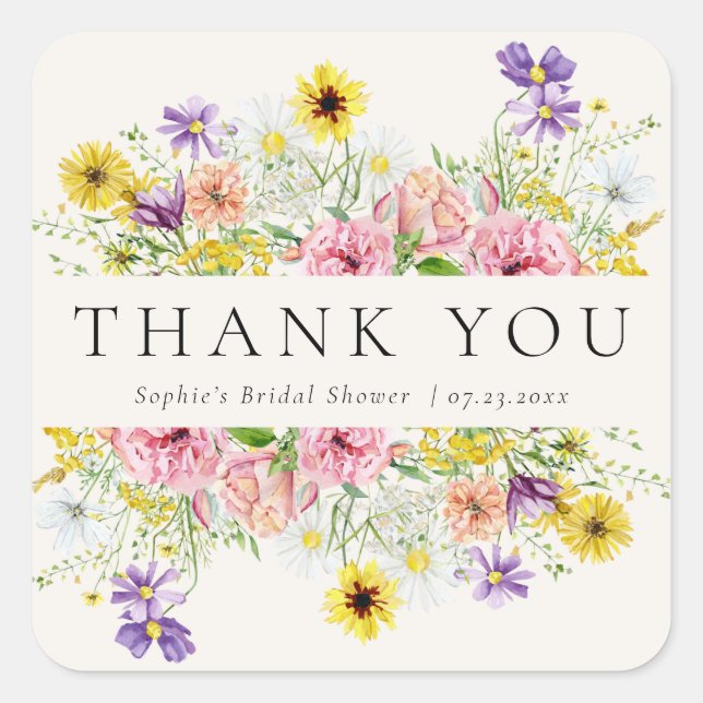 Watercolor Wildflower Meadow  Square Sticker (Front)