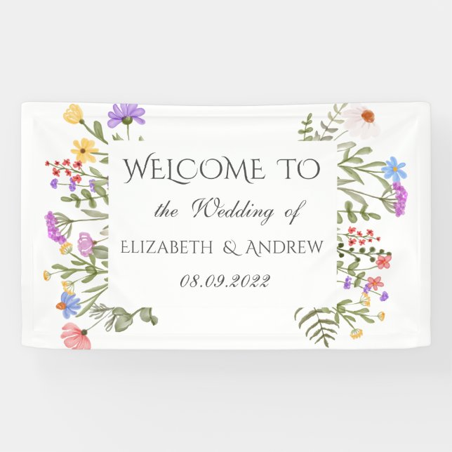  Watercolor Wildflower Meadow Wedding Banner (Horizontal)