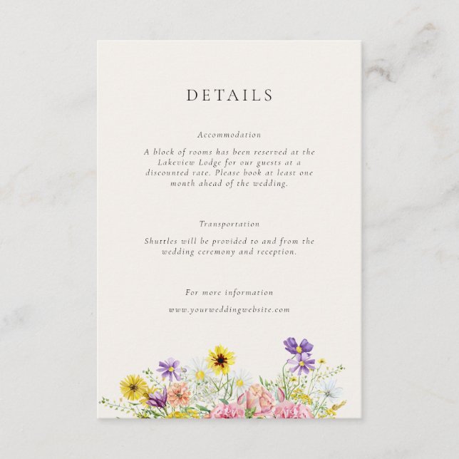 Watercolor Wildflower Meadow Wedding Details Enclosure Card (Front)