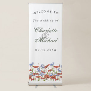 Watercolor wildflower meadow wedding welcome retractable banner