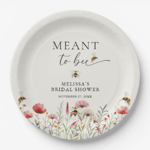 Watercolor Wildflower Meant To Bee Bridal Shower Paper Plate