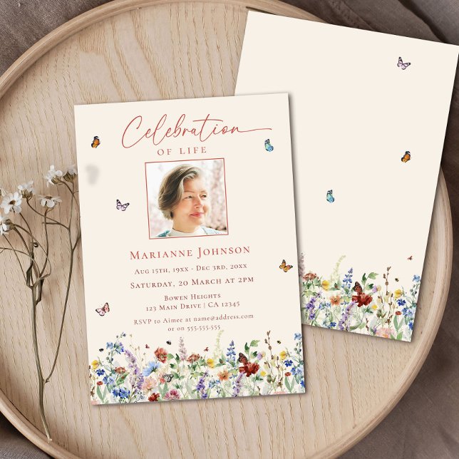 Watercolor Wildflower Memorial Celebration of Life Invitation (Creator Uploaded)