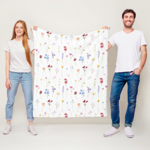 Watercolor Wildflower Minimalistic Boho Cottage Fleece Blanket