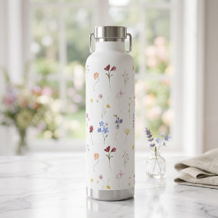 Watercolor Wildflower Minimalistic Boho Cottage Water Bottle