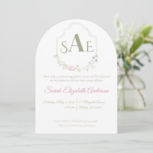 Watercolor Wildflower Monogram Crest Baby Shower  Invitation