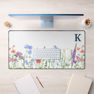Watercolor Wildflower Monogram Desk Mat