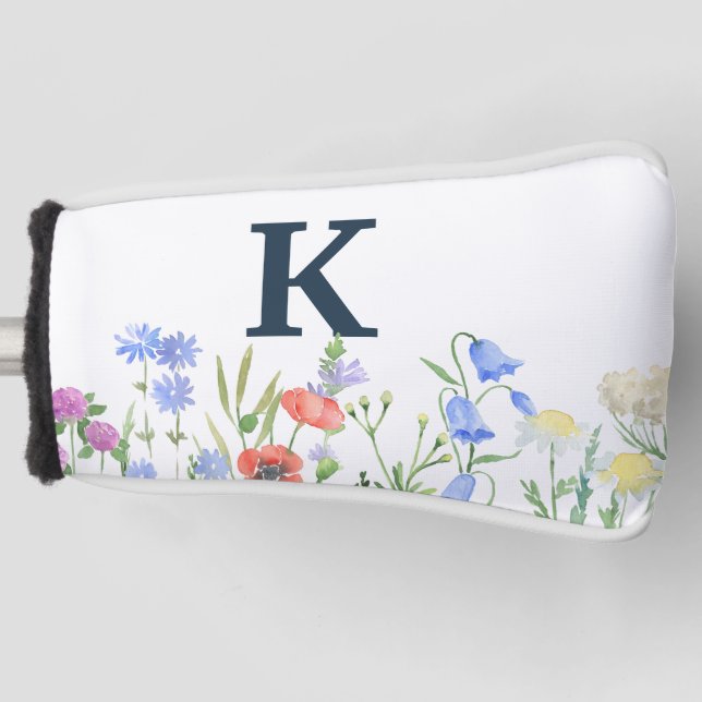 Watercolor Wildflower Monogram  Golf Head Cover (Front)