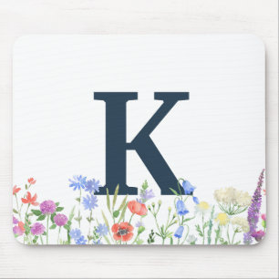 Watercolor Wildflower Monogram Mouse Mat
