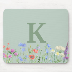 Watercolor Wildflower Monogram Mouse Mat