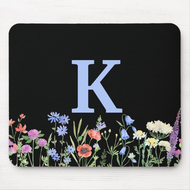 Watercolor Wildflower Monogram  Mouse Mat (Front)