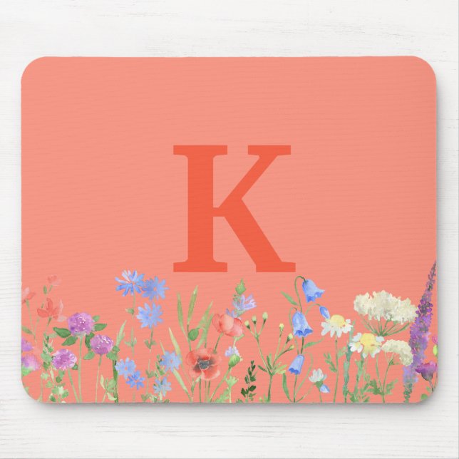 Watercolor Wildflower Monogram  Mouse Mat (Front)