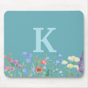 Watercolor Wildflower Monogram Mouse Mat