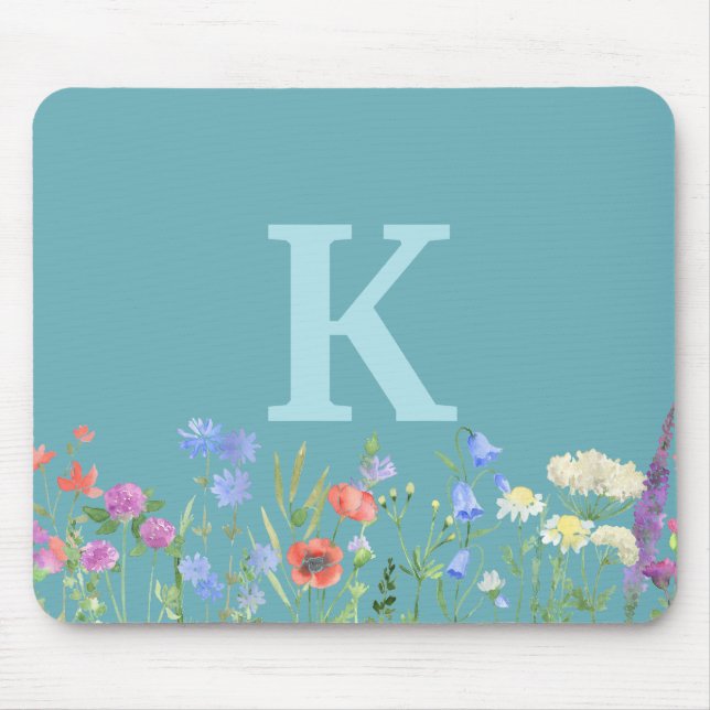 Watercolor Wildflower Monogram  Mouse Mat (Front)