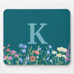 Watercolor Wildflower Monogram Mouse Mat