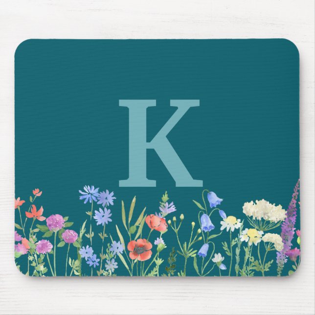 Watercolor Wildflower Monogram  Mouse Mat (Front)