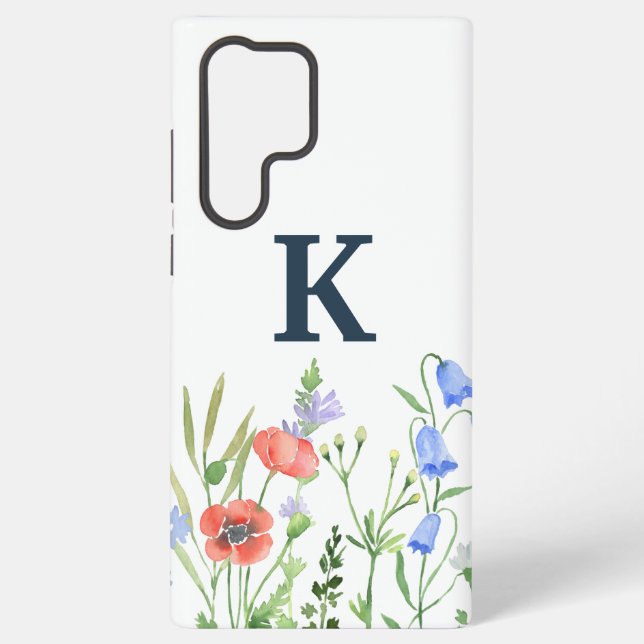 Watercolor Wildflower Monogram  Samsung Galaxy S22 Ultra Case (Back)