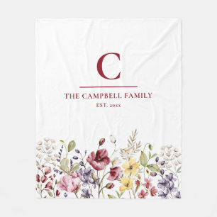 Watercolor Wildflower Monogram Throw Blanket
