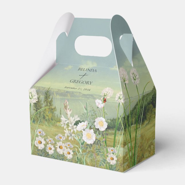 Watercolor Wildflower Mountain Landscape Wedding Favour Box (Front Side)