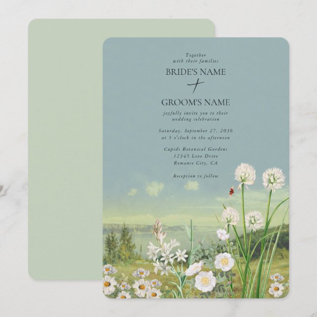 Watercolor Wildflower Mountain Landscape Wedding Invitation (Front/Back)