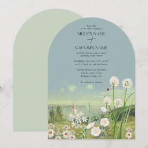 Watercolor Wildflower Mountain Landscape Wedding Invitation