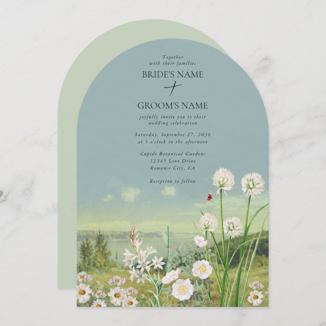 Watercolor Wildflower Mountain Landscape Wedding Invitation (Front/Back)