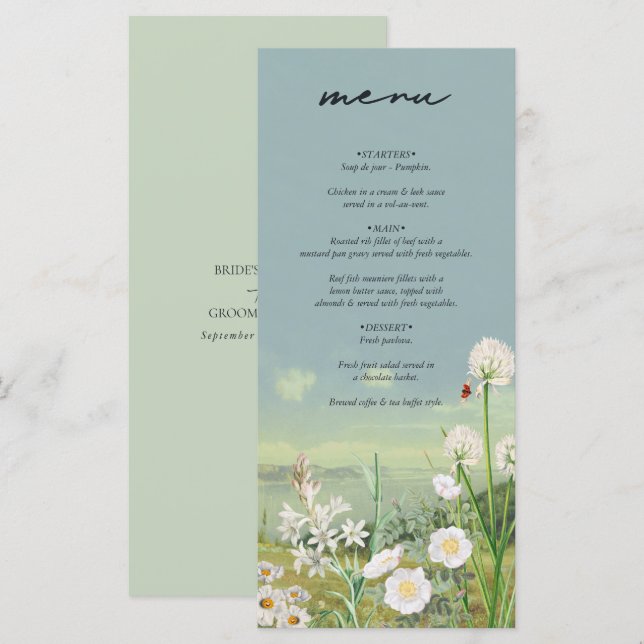 Watercolor Wildflower Mountain Landscape Wedding Menu (Front/Back)