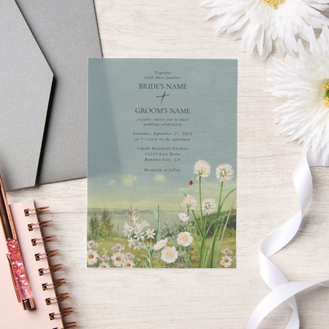 Watercolor Wildflower Mountain Landscape Wedding Vellum Invitations (Wedding)