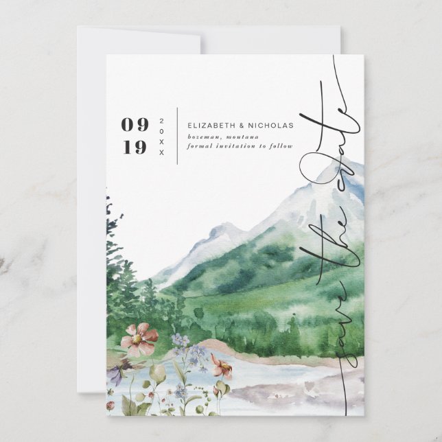 Watercolor Wildflower Mountain | Save the Date (Front)